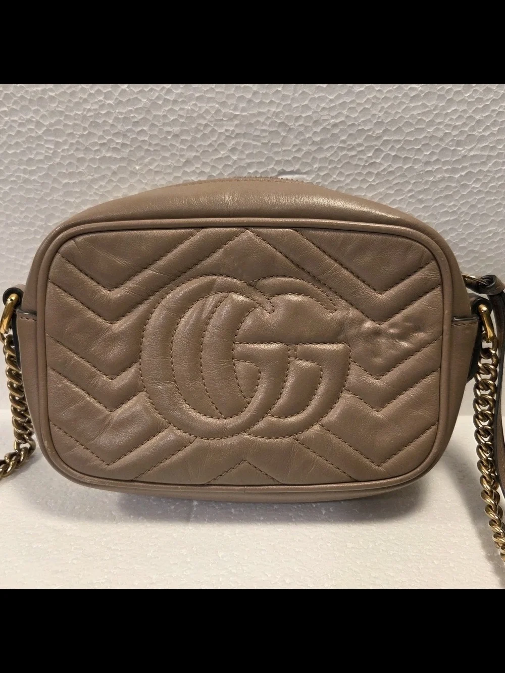Gucci Beige Chevron Leather Crossbody with Gold GG